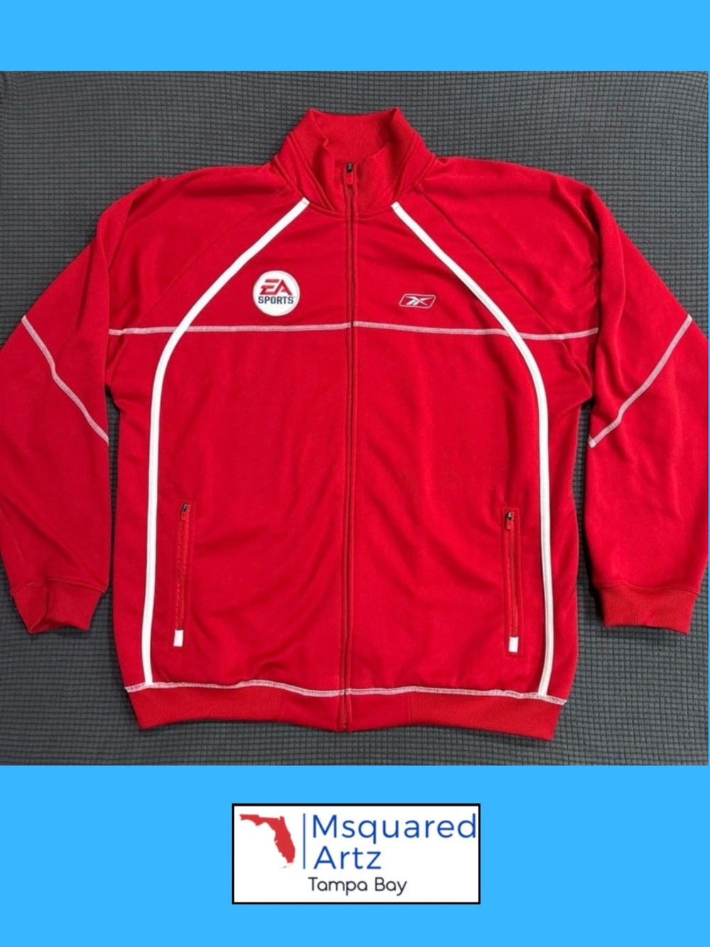 Reebok EA Sports Track Jacket Mens Large Red Full Zip Athletic Polyester Jacket